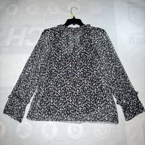Vince Camuto Women's Black White Tie Front Mesh Long Sleeve Blouse Size S - Picture 3 of 6
